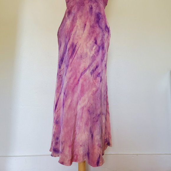 COPY - Silk Short midi halter Dress 6 8 10 bridesmaid party tiedyed painted pur… - Picture 9 of 16